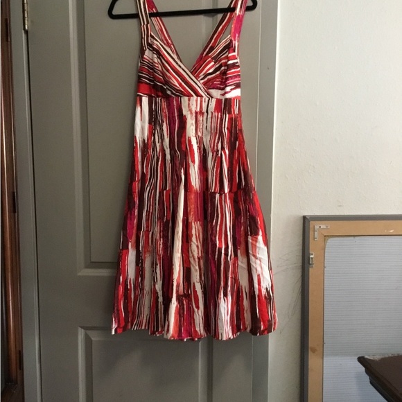 Calvin Klein Red and White Pleated Mini Dress for Wedding Guest - Picture 1 of 4